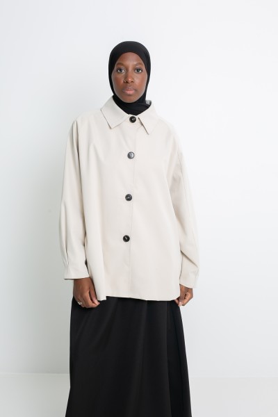 Minimalist Tokyo greige trench coat