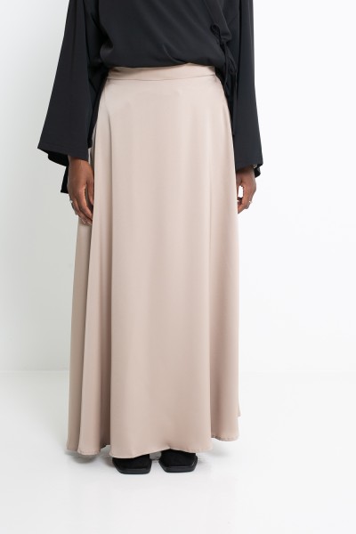 Beige flared satin skirt