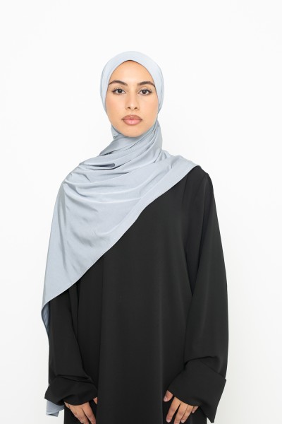 Hiyab de jersey de satén plateado