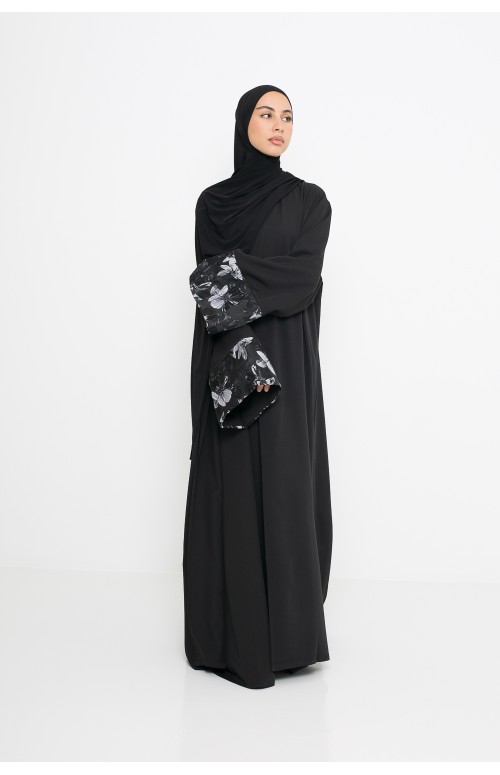 Kimono brocard noir pour femme musulmane