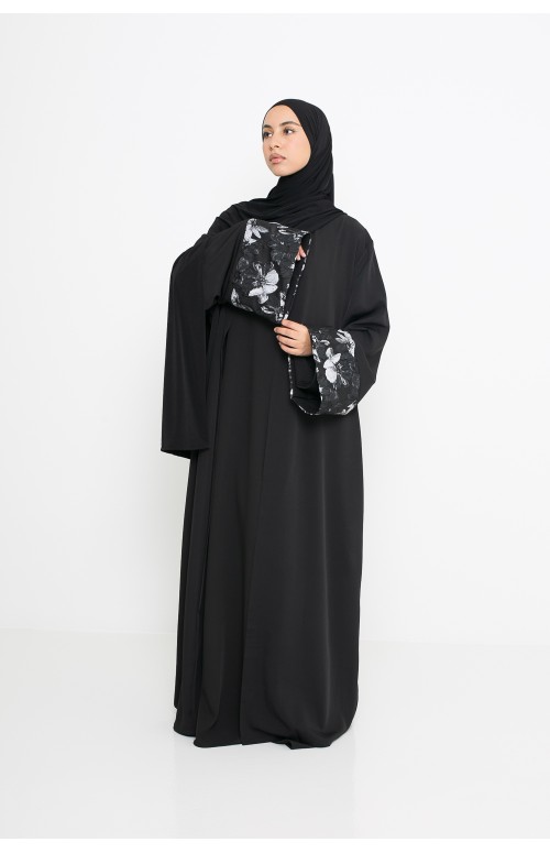 Kimono brocard noir pour femme musulmane
