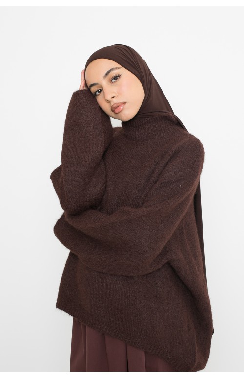 Pull laine marron pour femme modeste. Boutique musulmane