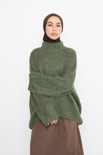 Lockerer Matcha-Wollpullover