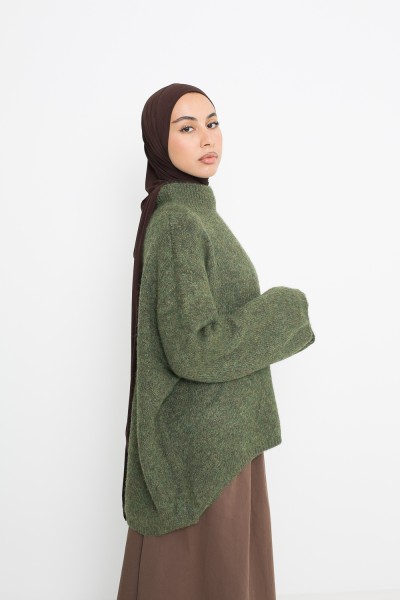 Lockerer Matcha-Wollpullover
