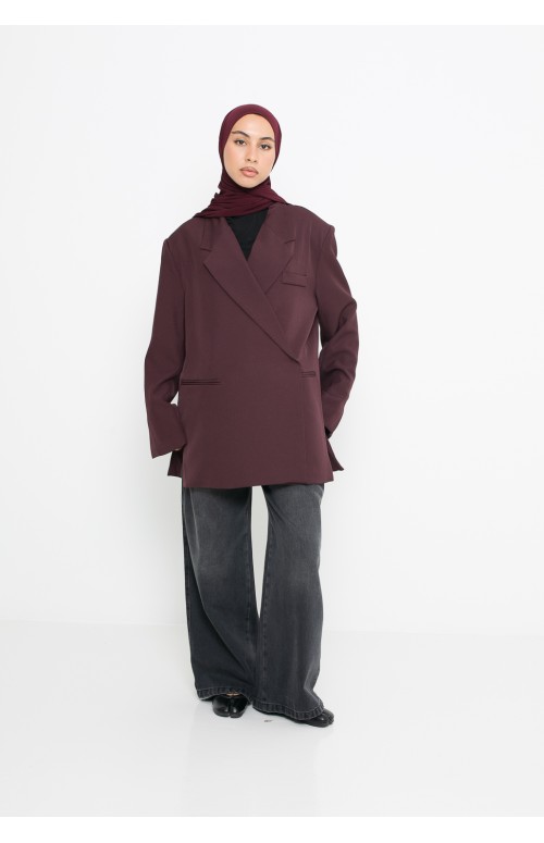 Blazzer croisé tendance pour femme musulmane. Blazer Burgundy