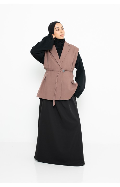 Blazer veste sans manche marron pour femme moderne musulmane
