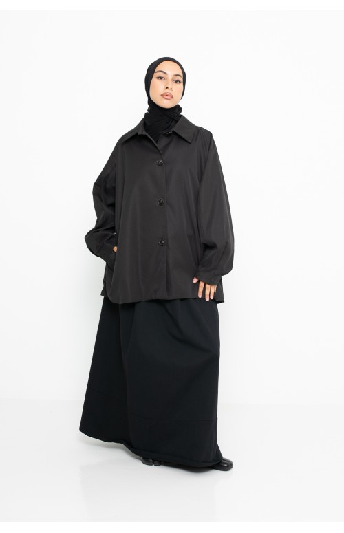 Veste trench minimaliste noir pour femme musulmane