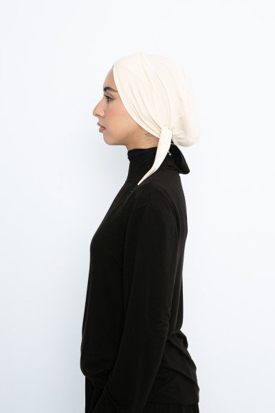 Ecru Jersey crossover hat to tie