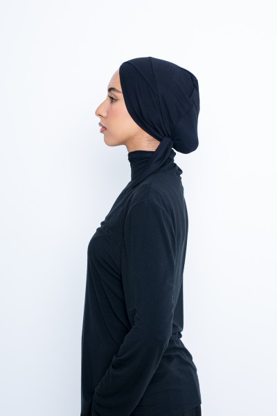 Bonnet croisé Jersey à nouer noir