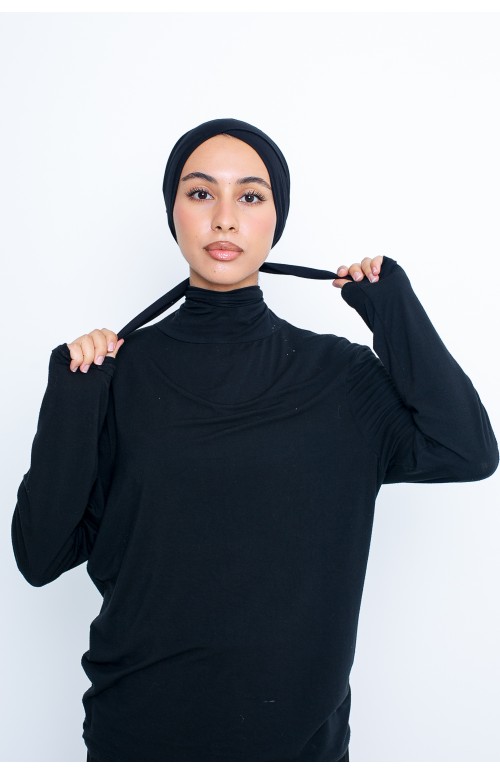 bonnet croisé à nouer noir