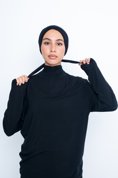 Black Jersey Wrap Hat with Tie
