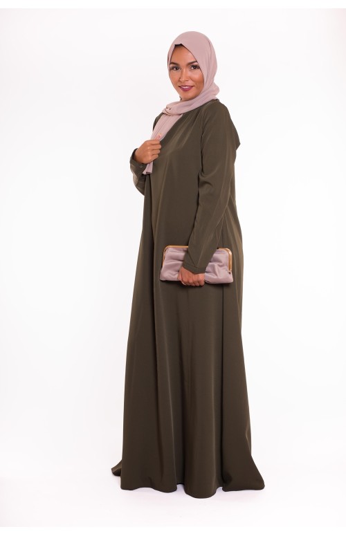 Robe longue évasée kaki pour femme musulmane boutique hijab